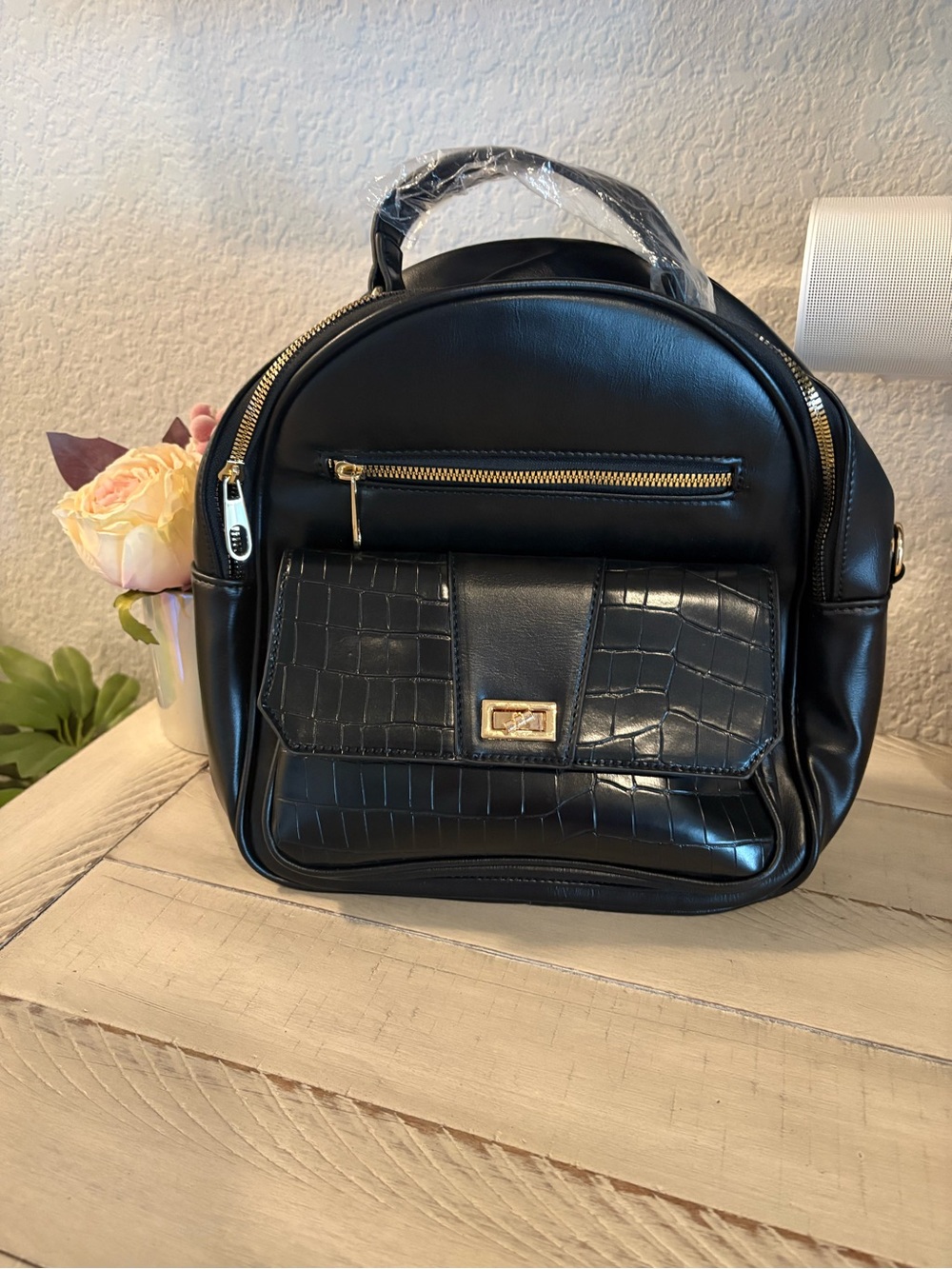Fashion Brand Boutique Black vegan leather Backpack/Crossbody Bag New